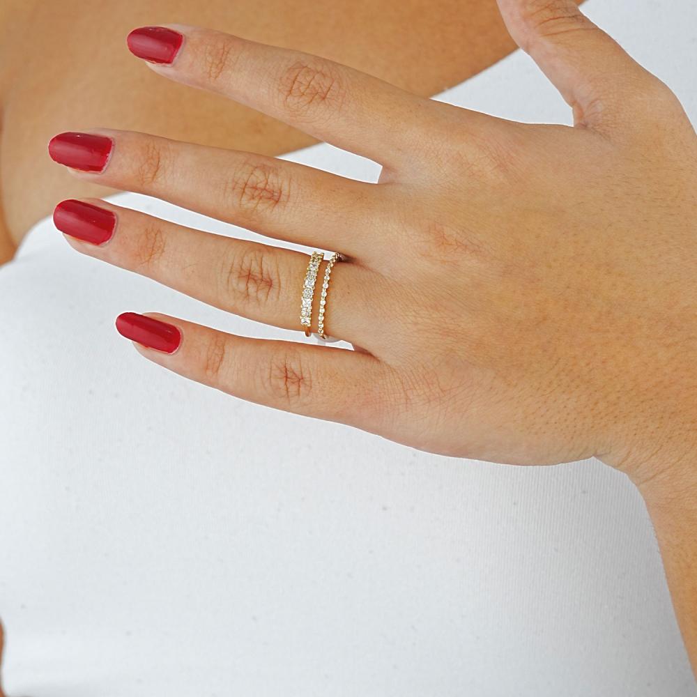 Maral 14 ayar altın rengi 2 li görünüm zarif ayarlana bilir yüzük