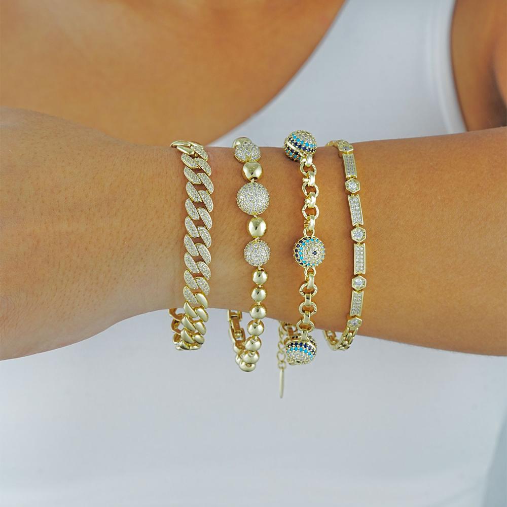 Maral 14 ayar altın rengi 3 lü nazar boncuklu bileklik