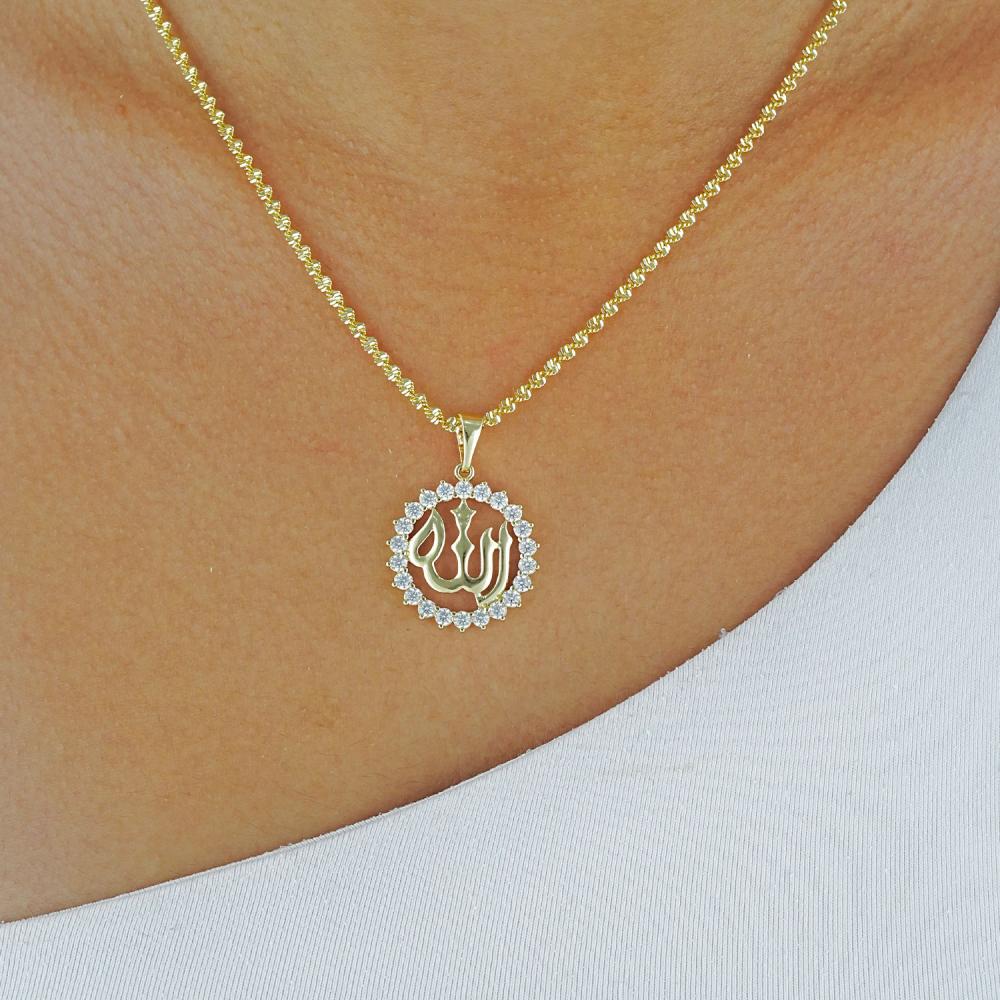 Maral 14 ayar altın rengi Allah yazılı kolye ucu