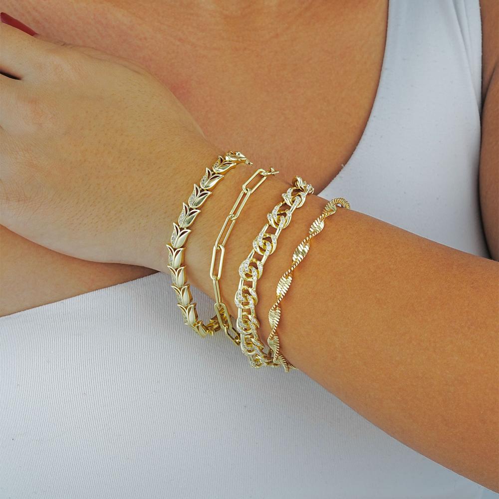 Maral 14 ayar altın rengi ataç burgu kombin bileklik