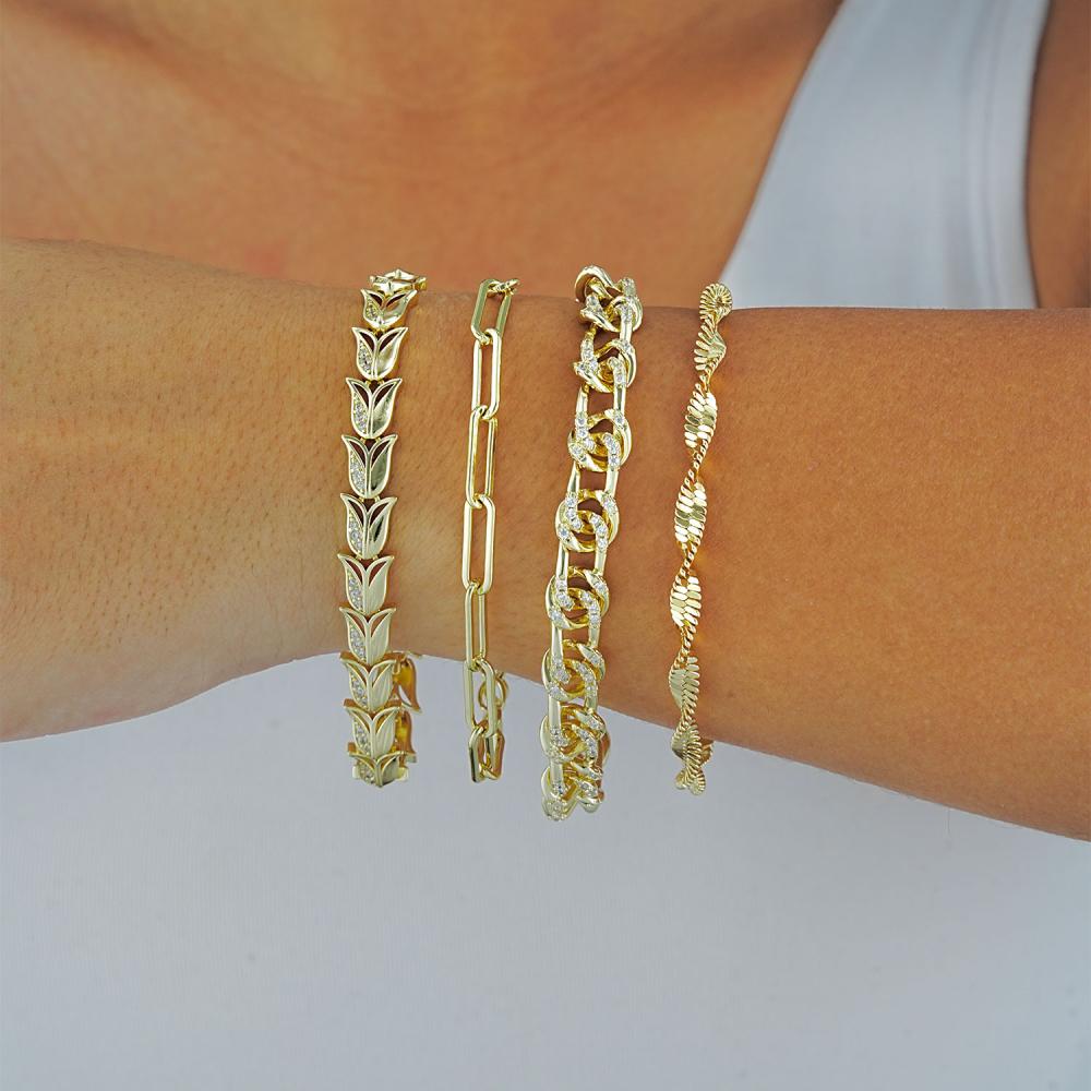 Maral 14 ayar altın rengi ataç burgu kombin bileklik