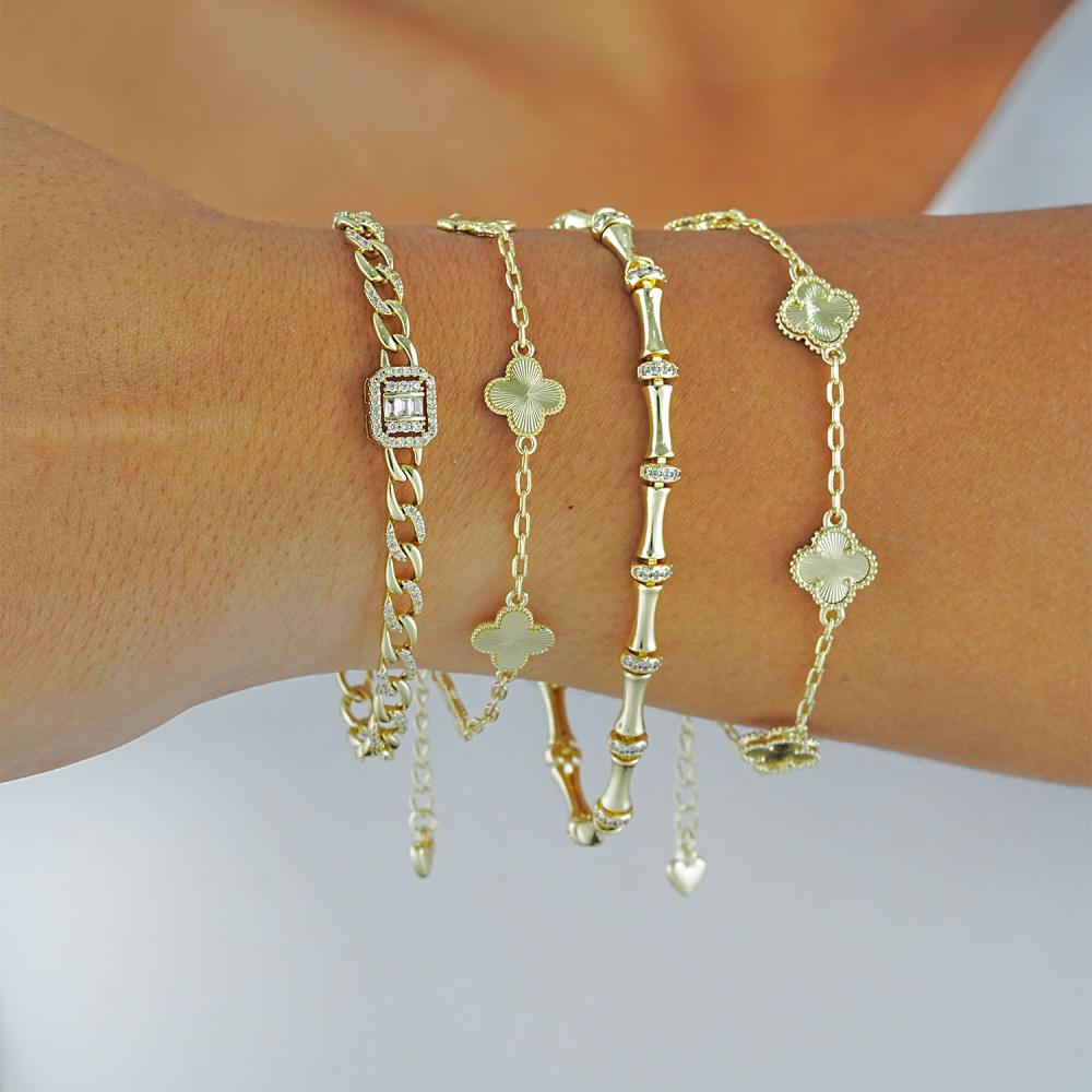 Maral 14 ayar altın rengi baget yonca kombin bileklik