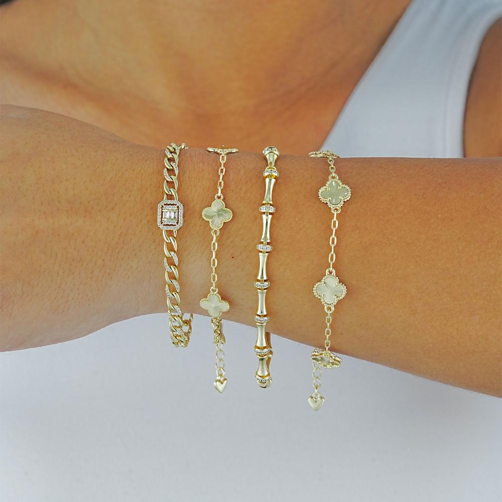 Maral 14 ayar altın rengi baget yonca kombin bileklik