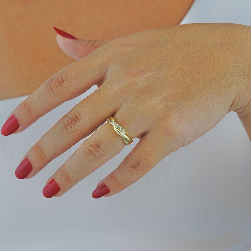 Maral 14 ayar altın rengi burgu taşlı yüzük