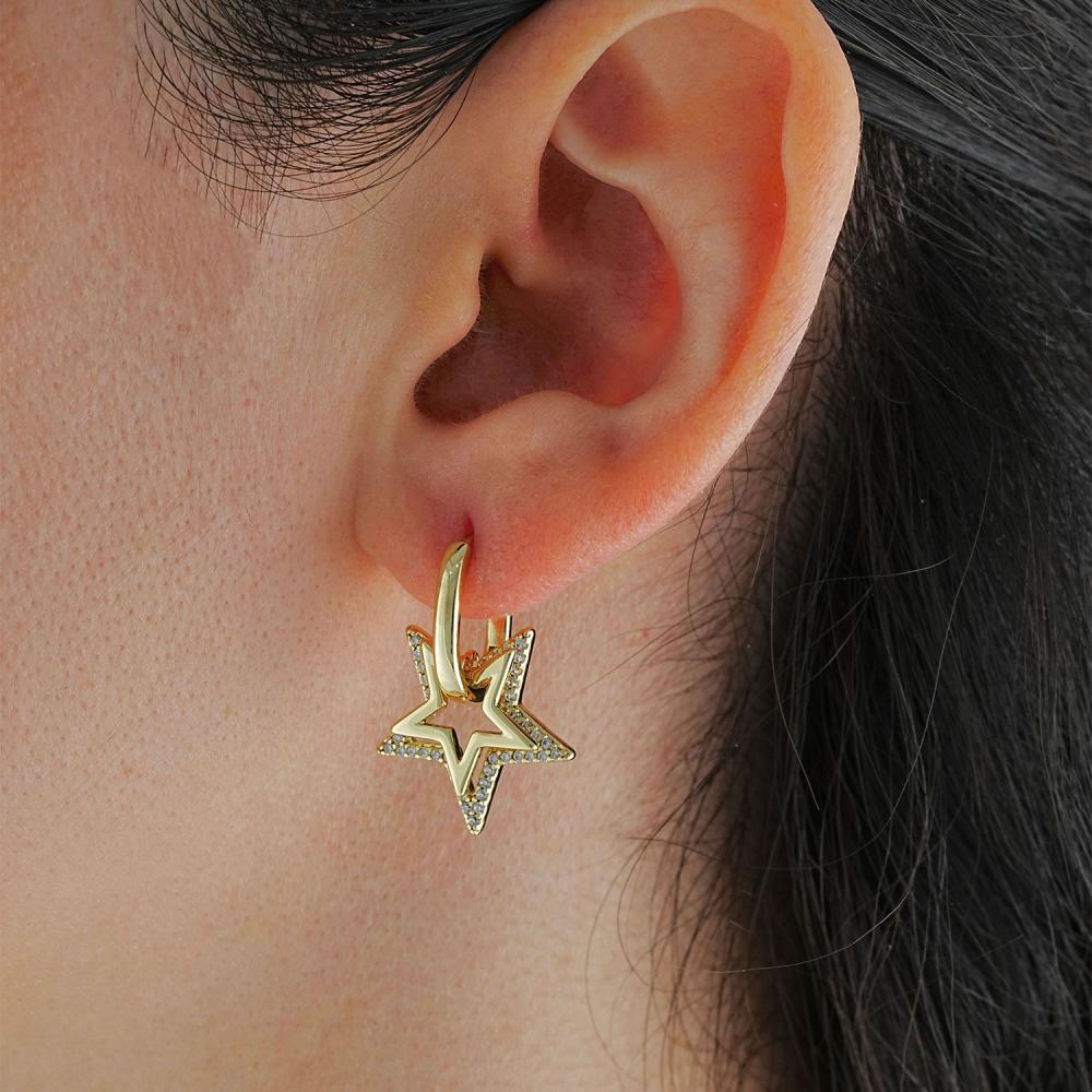 Maral 14 ayar altın rengi çift yıldız küpe