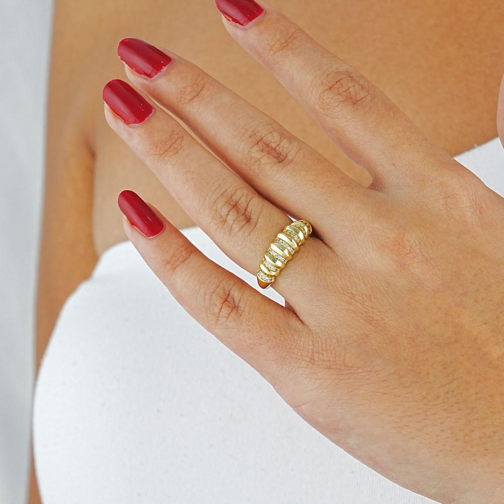 Maral 14 ayar altın rengi çizgi desen yüzük