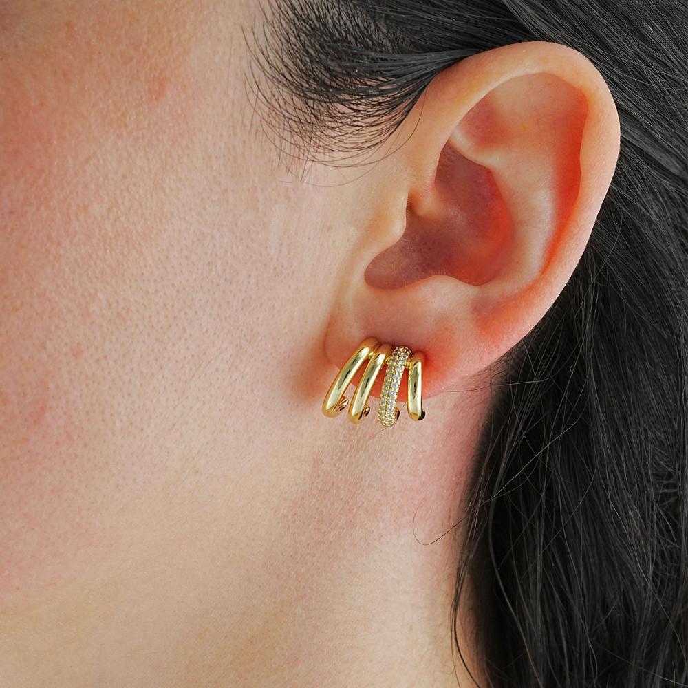 Maral 14 ayar altın rengi çoklu görünüm taşlı küpe