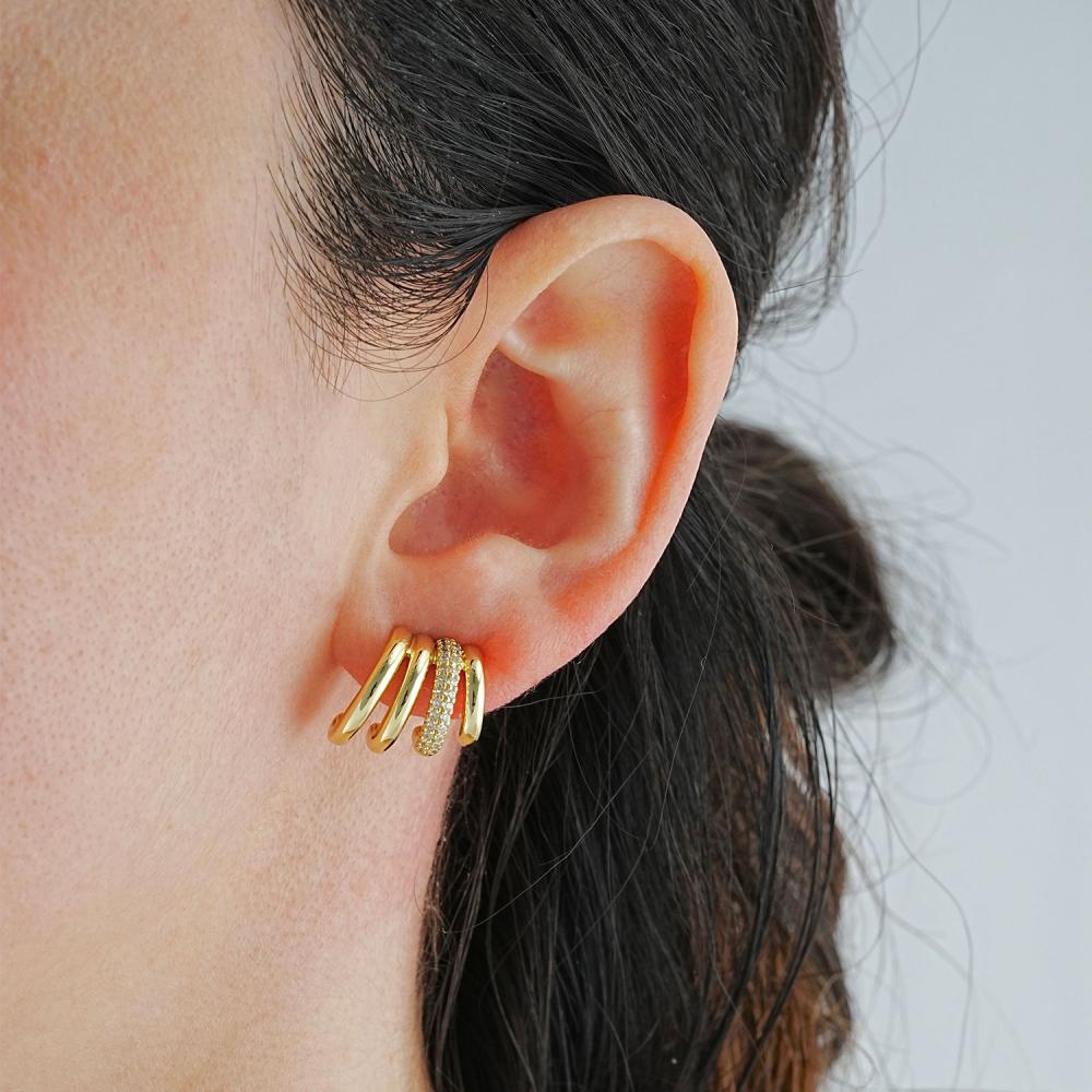 Maral 14 ayar altın rengi çoklu görünüm taşlı küpe