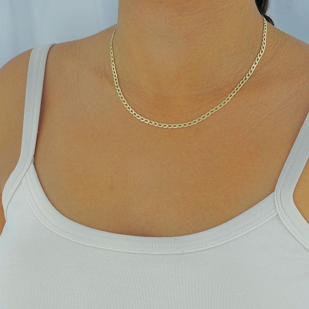 Maral 14 ayar altın rengi desenli düz zincir kolye