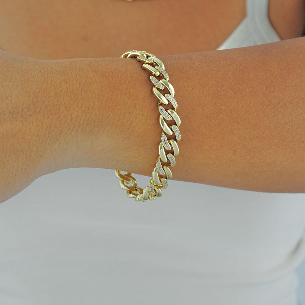 Maral 14 ayar altın rengi dik halka taşlı bileklik.