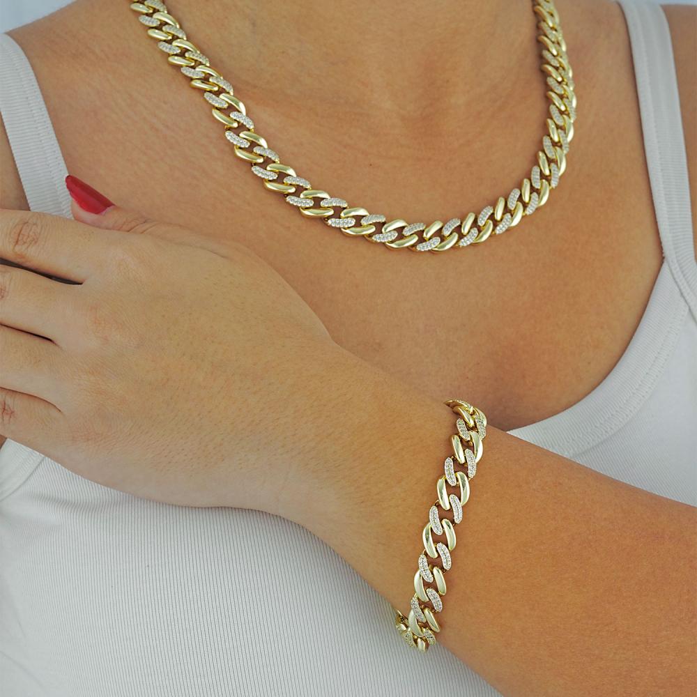 Maral 14 ayar altın rengi dik taşlı halka kolye bileklik set