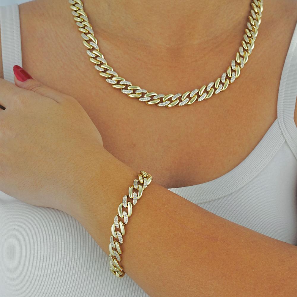 Maral 14 ayar altın rengi dik taşlı halka kolye bileklik set