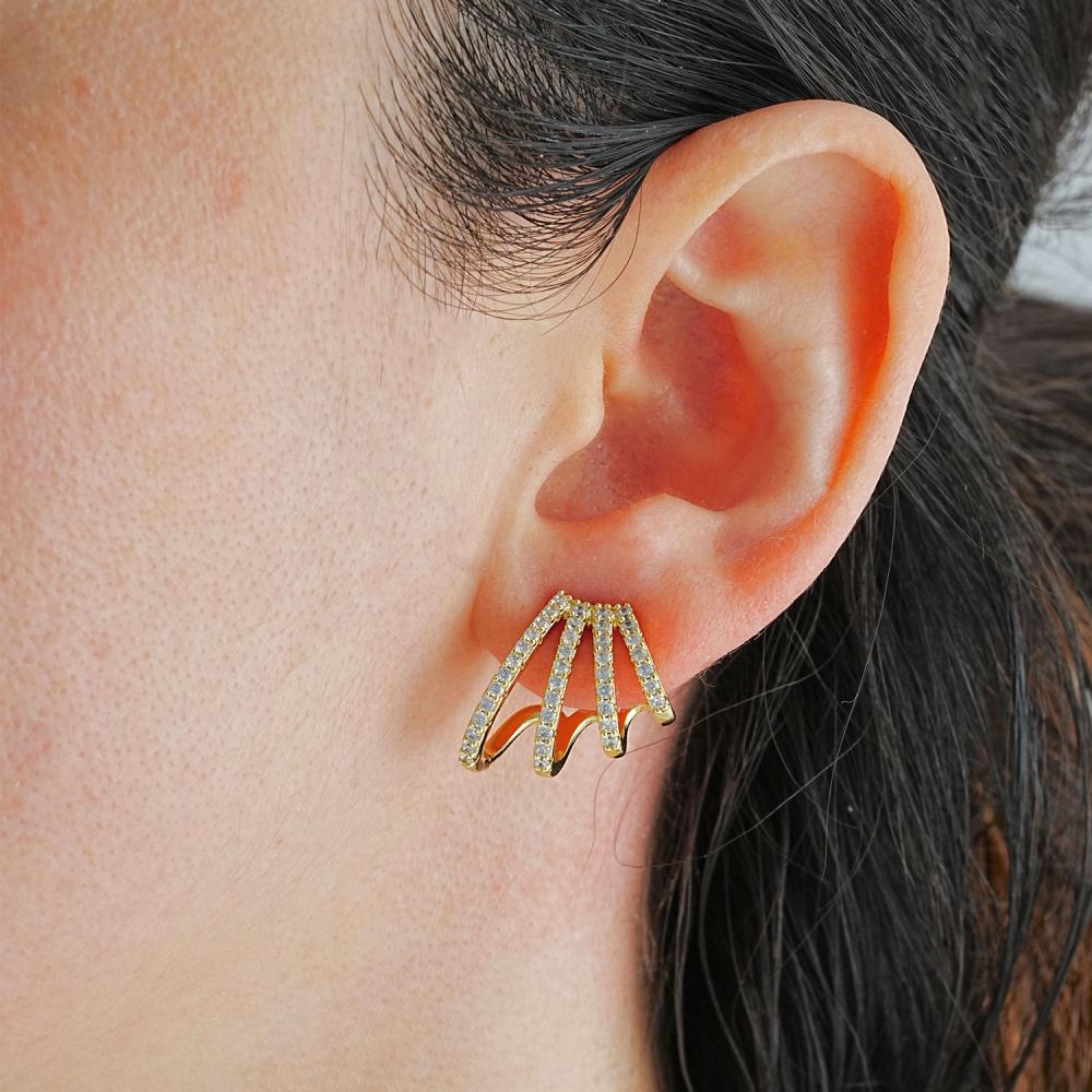 Maral 14 ayar altın rengi dörtlü görünüme sahip küpe