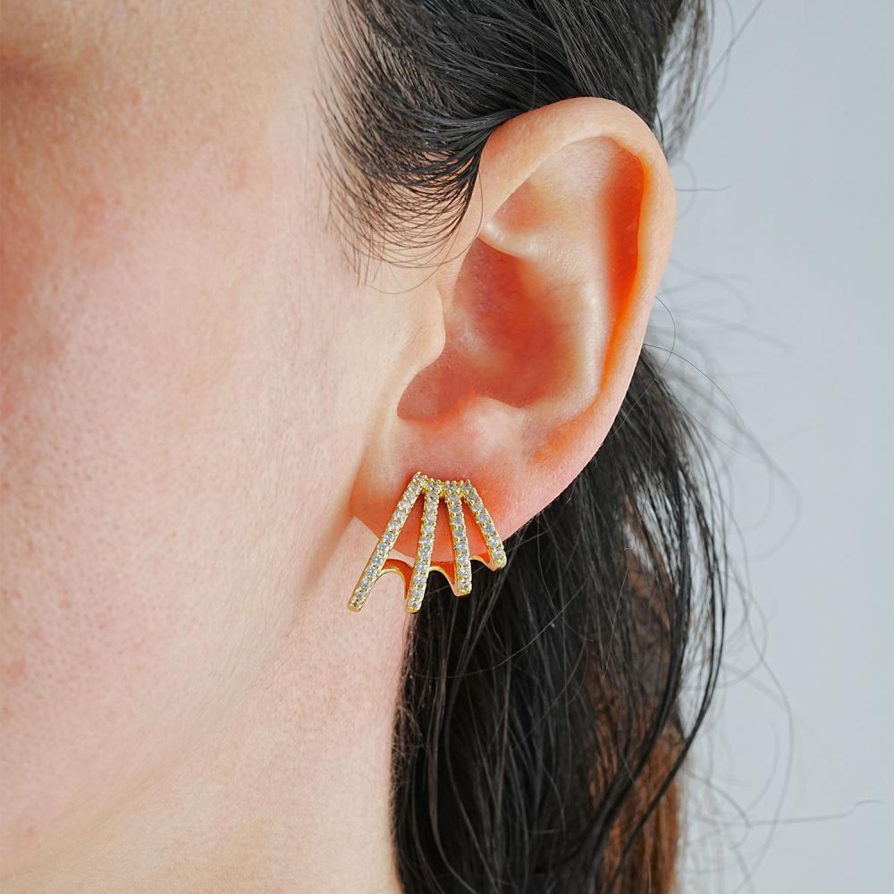 Maral 14 ayar altın rengi dörtlü görünüme sahip küpe