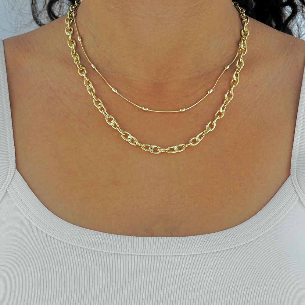 Maral 14 ayar altın rengi kalın desenli halka kolye