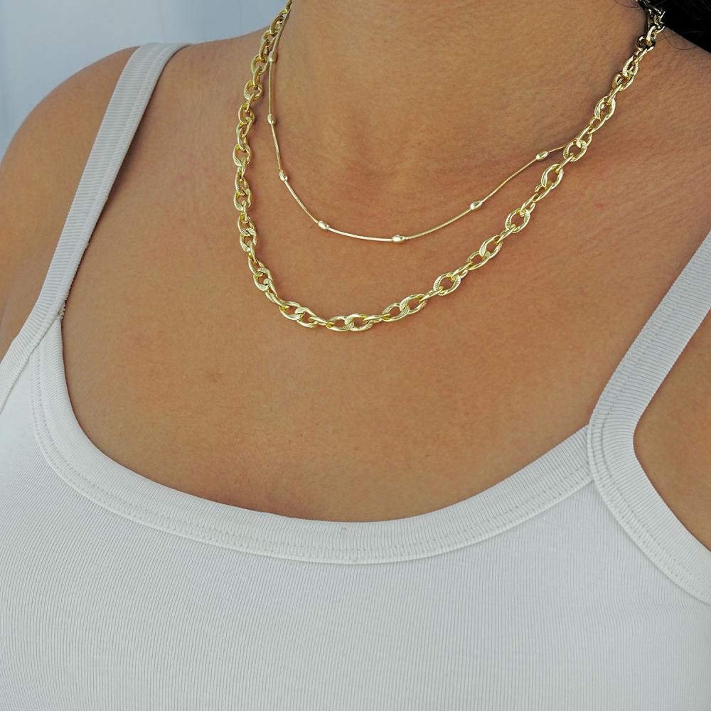 Maral 14 ayar altın rengi kalın desenli halka kolye