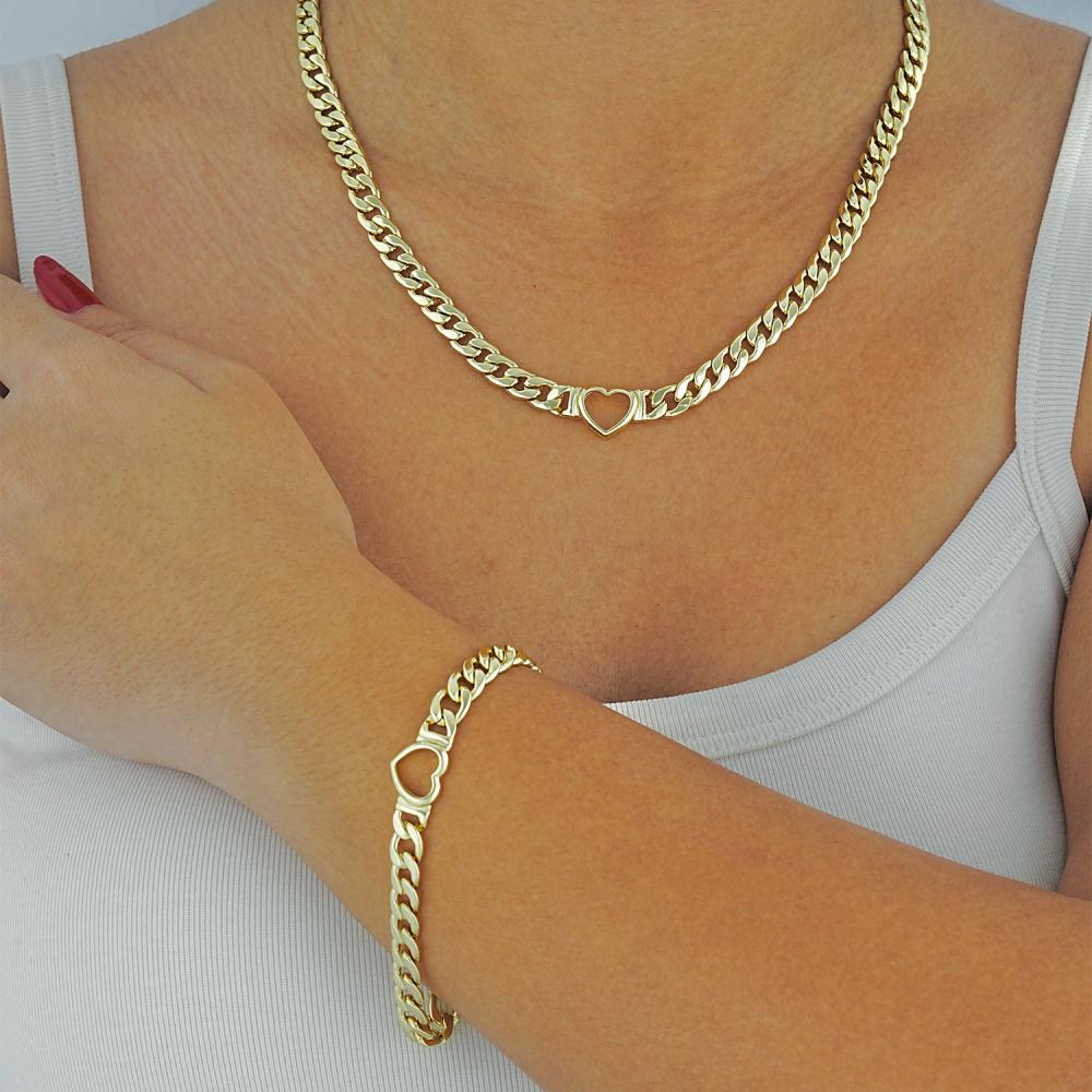 Maral 14 ayar altın rengi kalp li kolye bileklik set