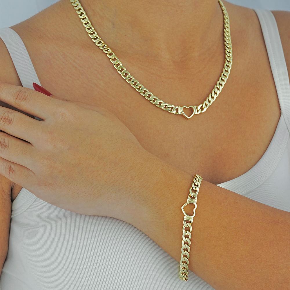 Maral 14 ayar altın rengi kalp li kolye bileklik set