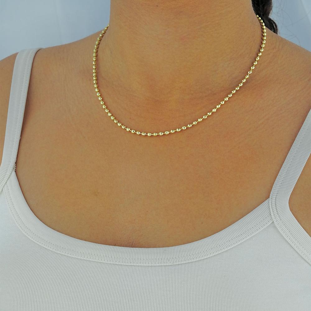 Maral 14 ayar altın rengi kare desen boncuk kolye