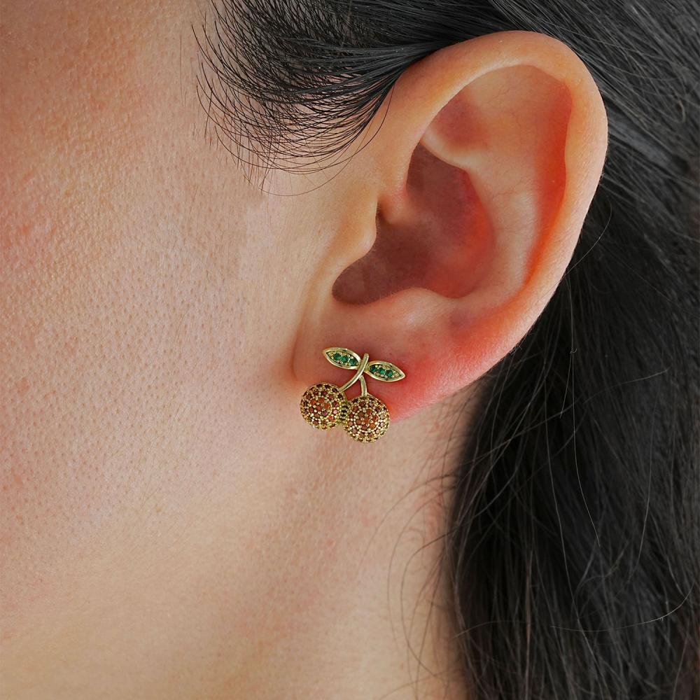 Maral 14 ayar altın rengi kirazlı küpe