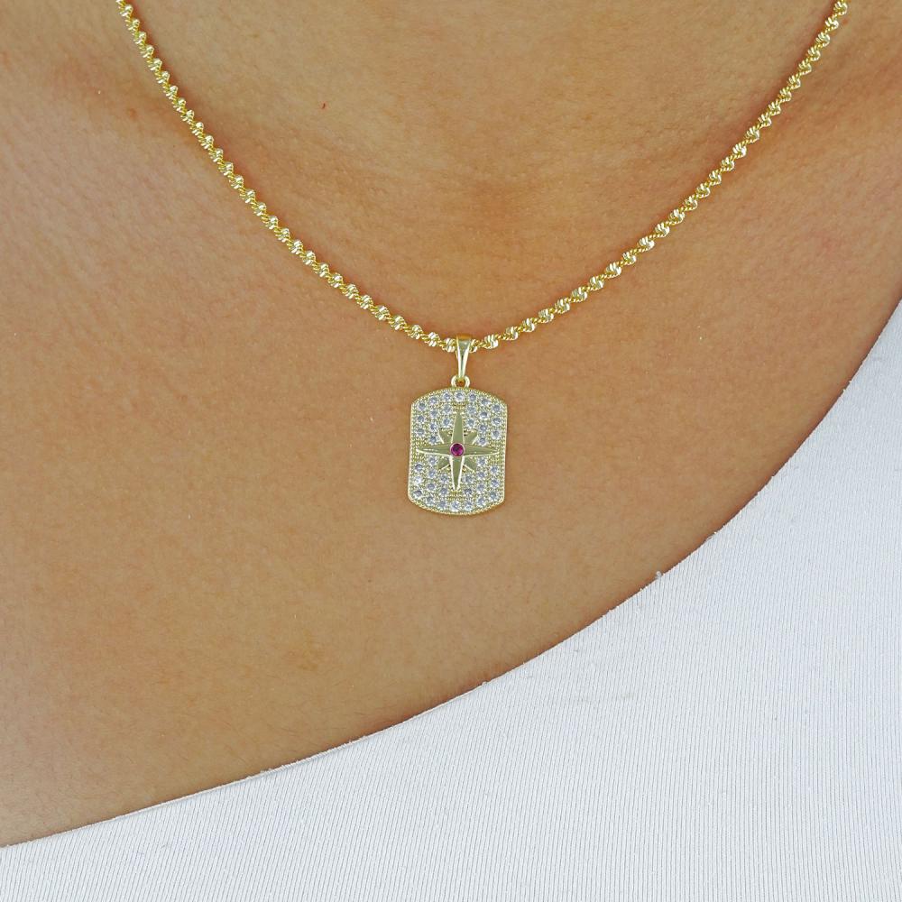 Maral 14 ayar altın rengi kuzey yıldızı plaka kolye ucu