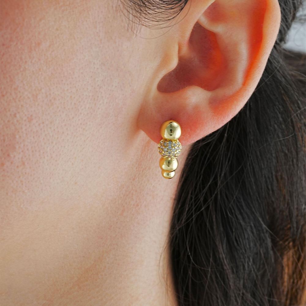 Maral 14 ayar altın rengi mini toplu küpe