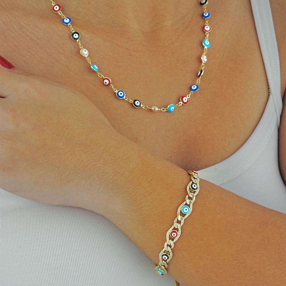 Maral 14 ayar altın rengi nazar boncuklu set