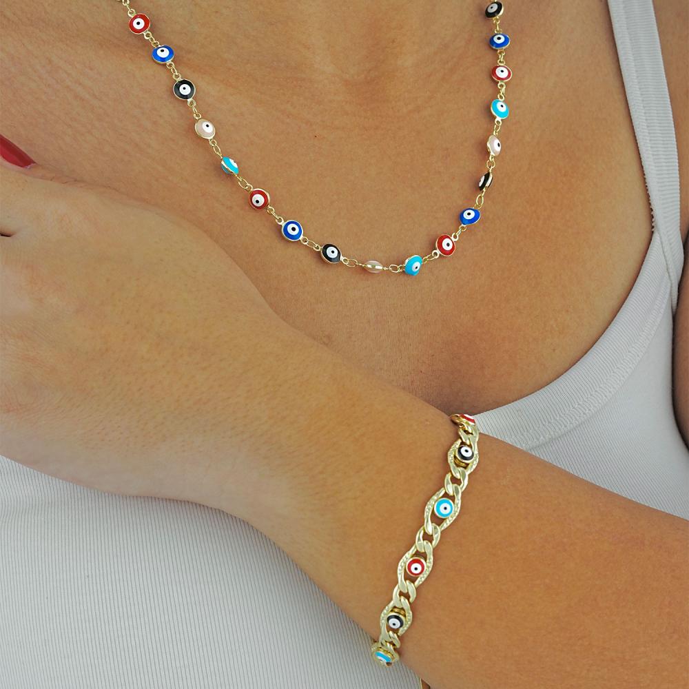 Maral 14 ayar altın rengi nazar boncuklu set