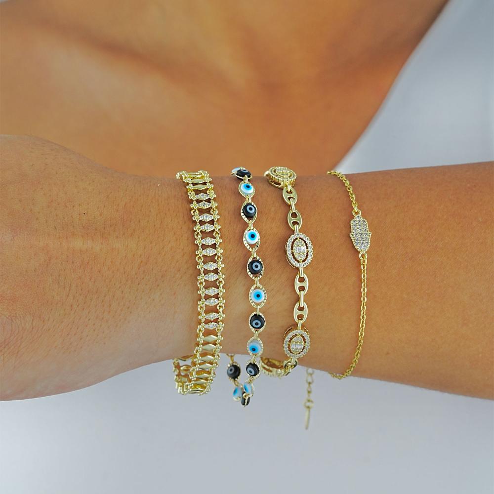 Maral 14 ayar altın rengi oval baget bileklik