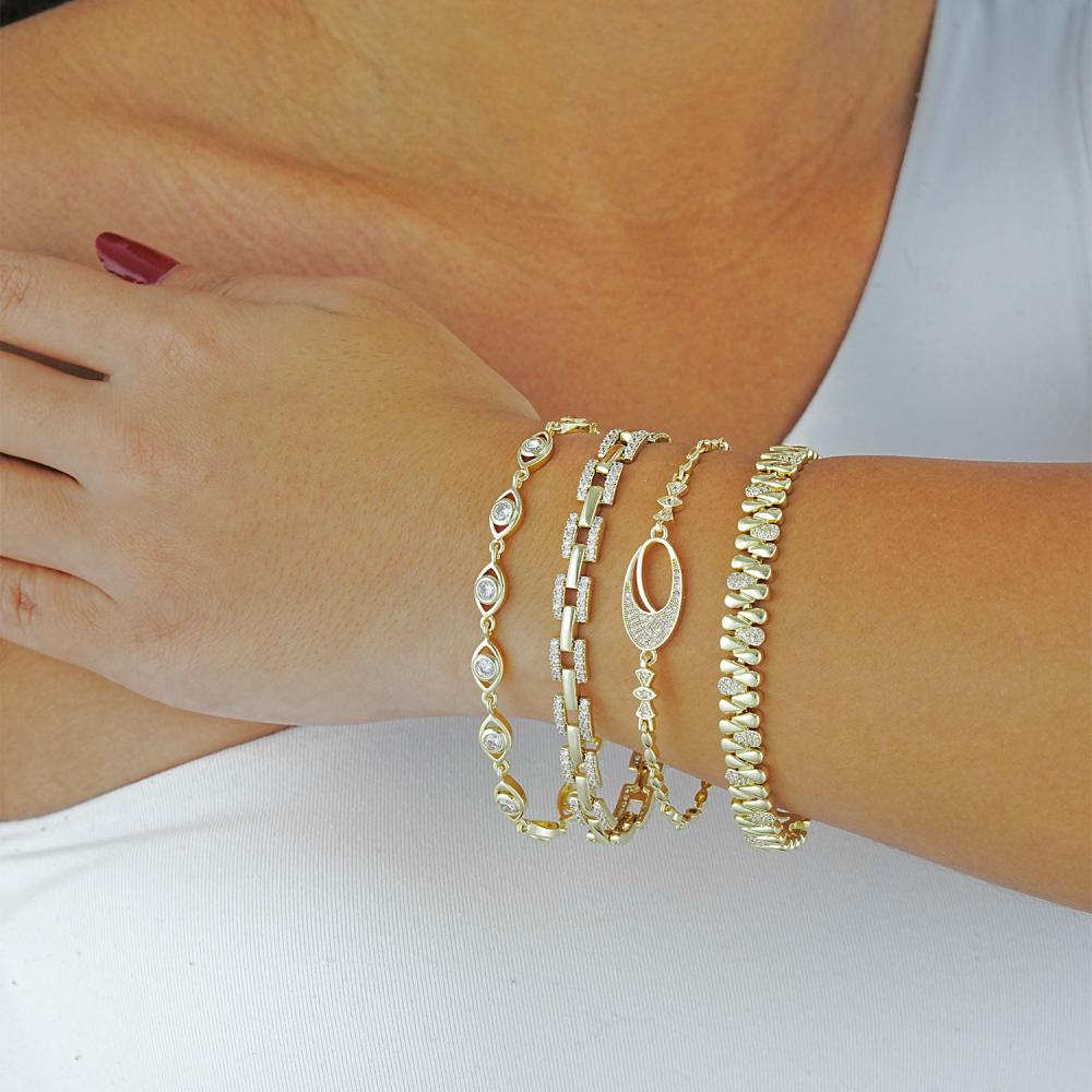 Maral 14 ayar altın rengi oval imza bileklik