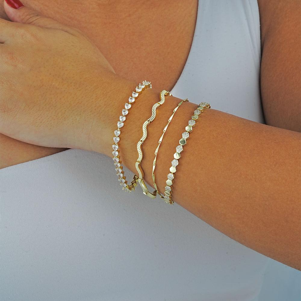 Maral 14 ayar altın rengi petek taşlı zigzak kombin bileklik