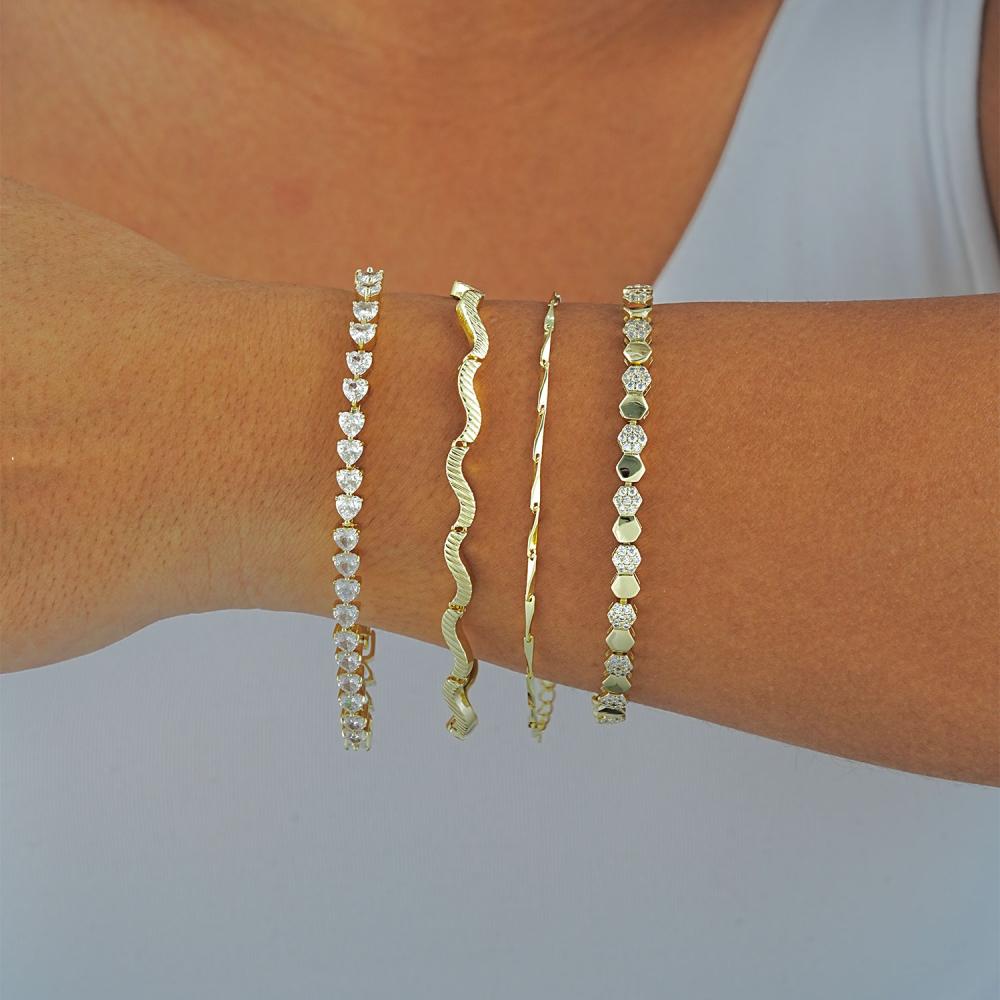 Maral 14 ayar altın rengi petek taşlı zigzak kombin bileklik