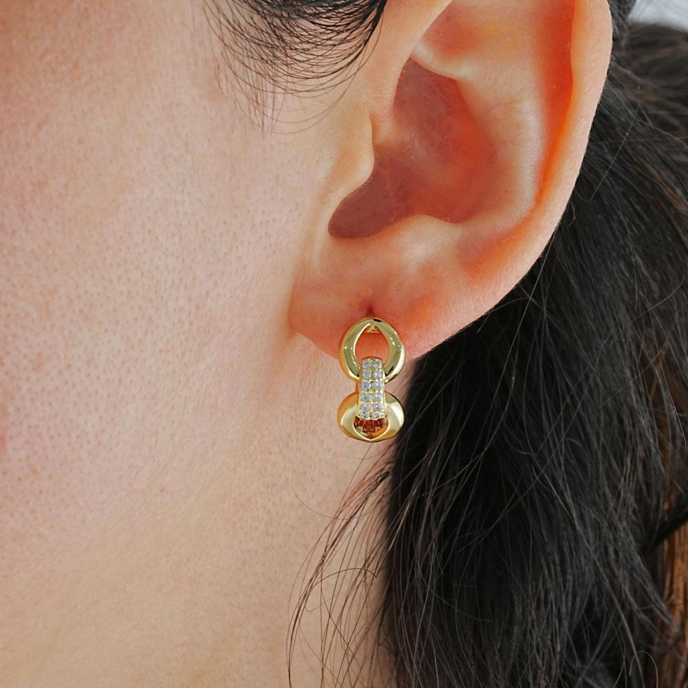 Maral 14 ayar altın rengi prestij taşlı küpe