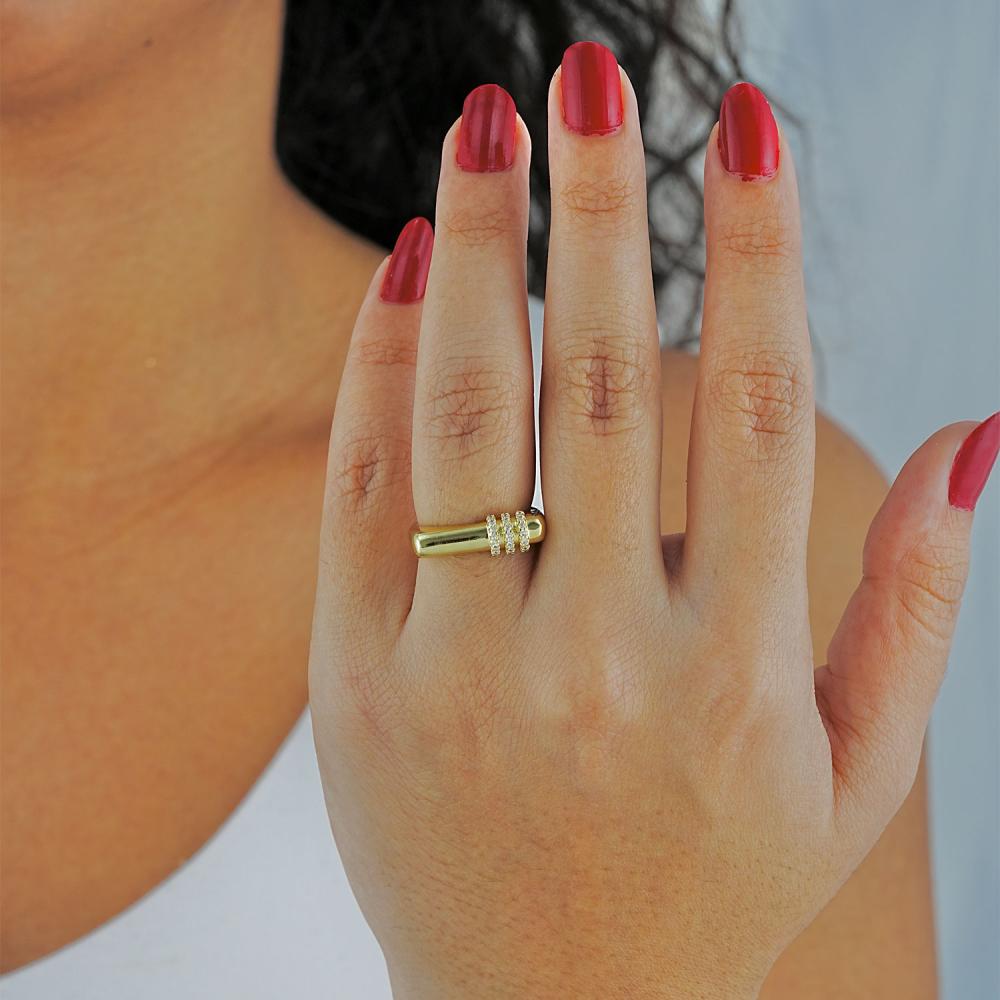 Maral 14 ayar altın rengi silindir taşlı yüzük