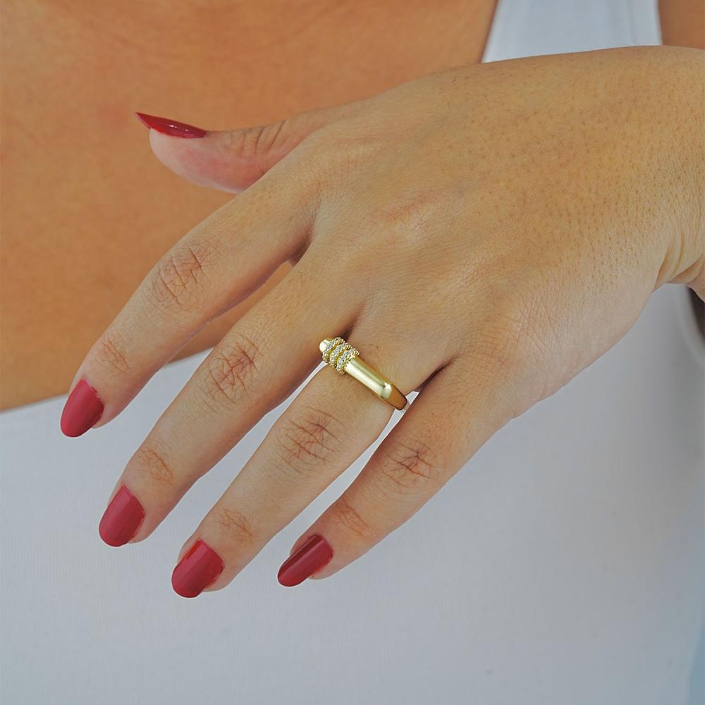 Maral 14 ayar altın rengi silindir taşlı yüzük