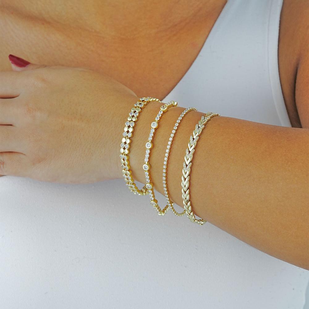 Maral 14 ayar altın rengi su yolu V model kombin bileklik