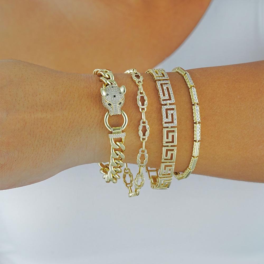 Maral 14 ayar altın rengi taşlı aslan bileklik