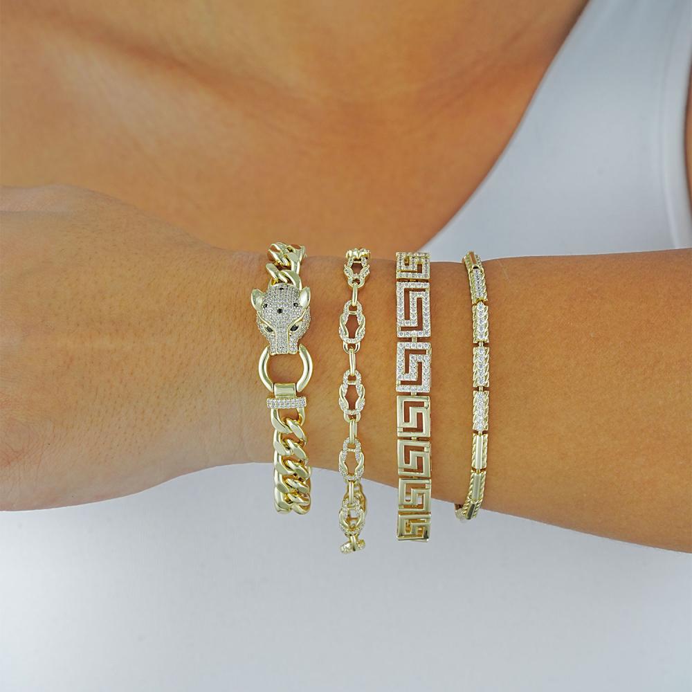 Maral 14 ayar altın rengi taşlı aslan bileklik