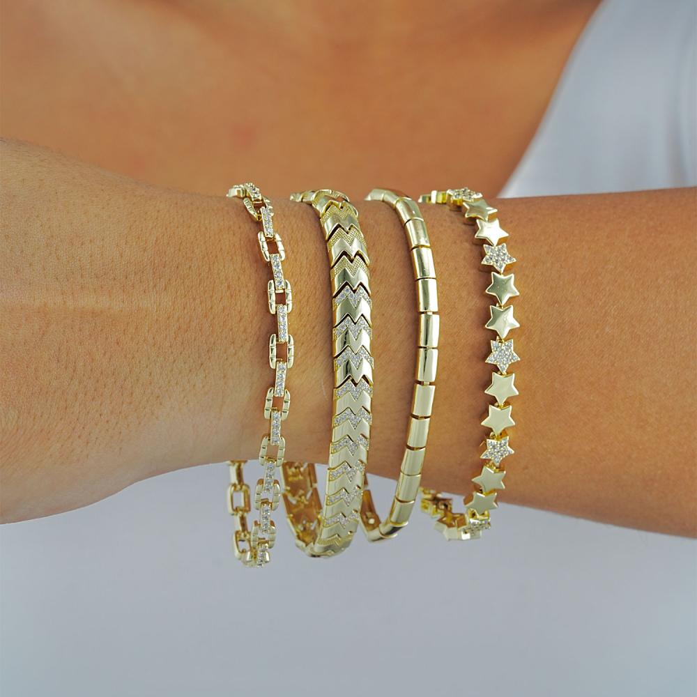 Maral 14 ayar altın rengi taşlı balık sırtı bileklik