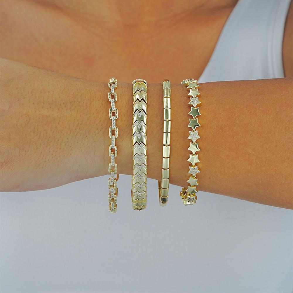 Maral 14 ayar altın rengi taşlı balık sırtı bileklik