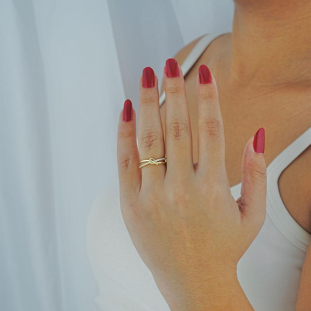 Maral 14 ayar altın rengi taşlı düğüm yüzük 