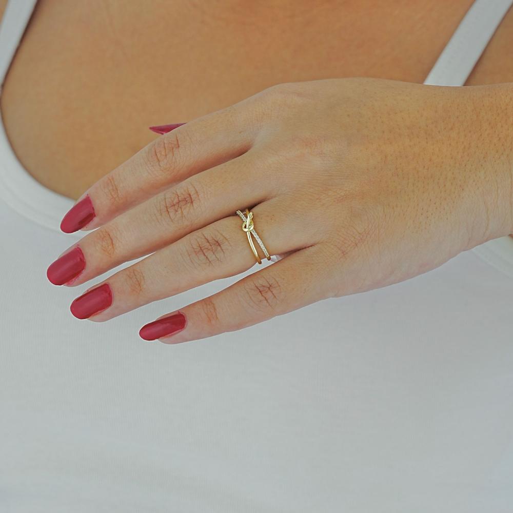 Maral 14 ayar altın rengi taşlı düğüm yüzük 