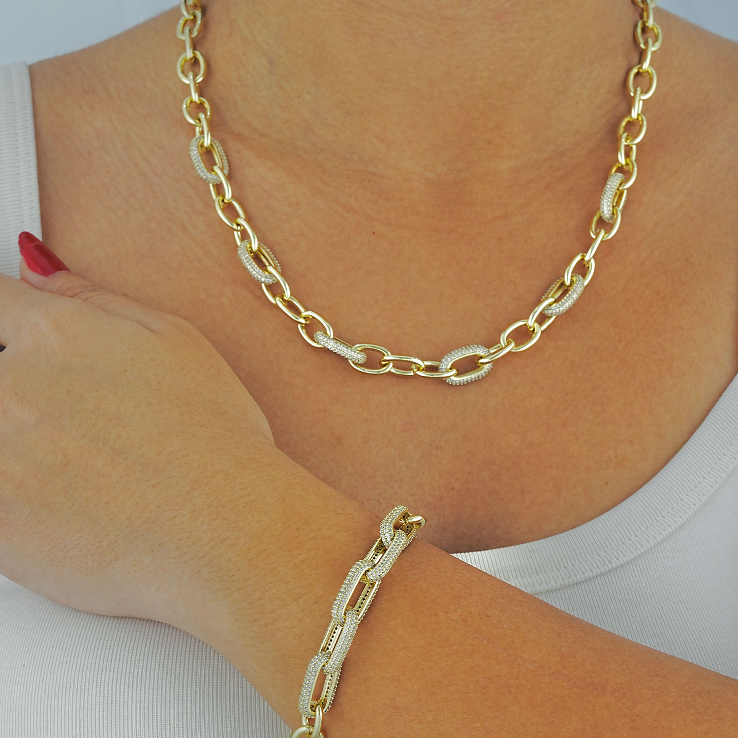 Maral 14 ayar altın rengi taşlı halka set