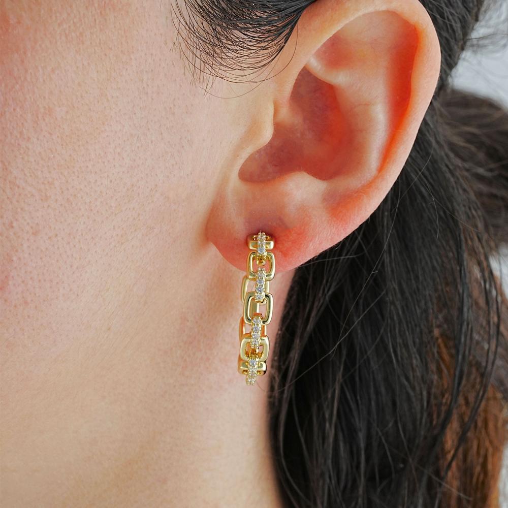 Maral 14 ayar altın rengi taşlı halka zincir küpe