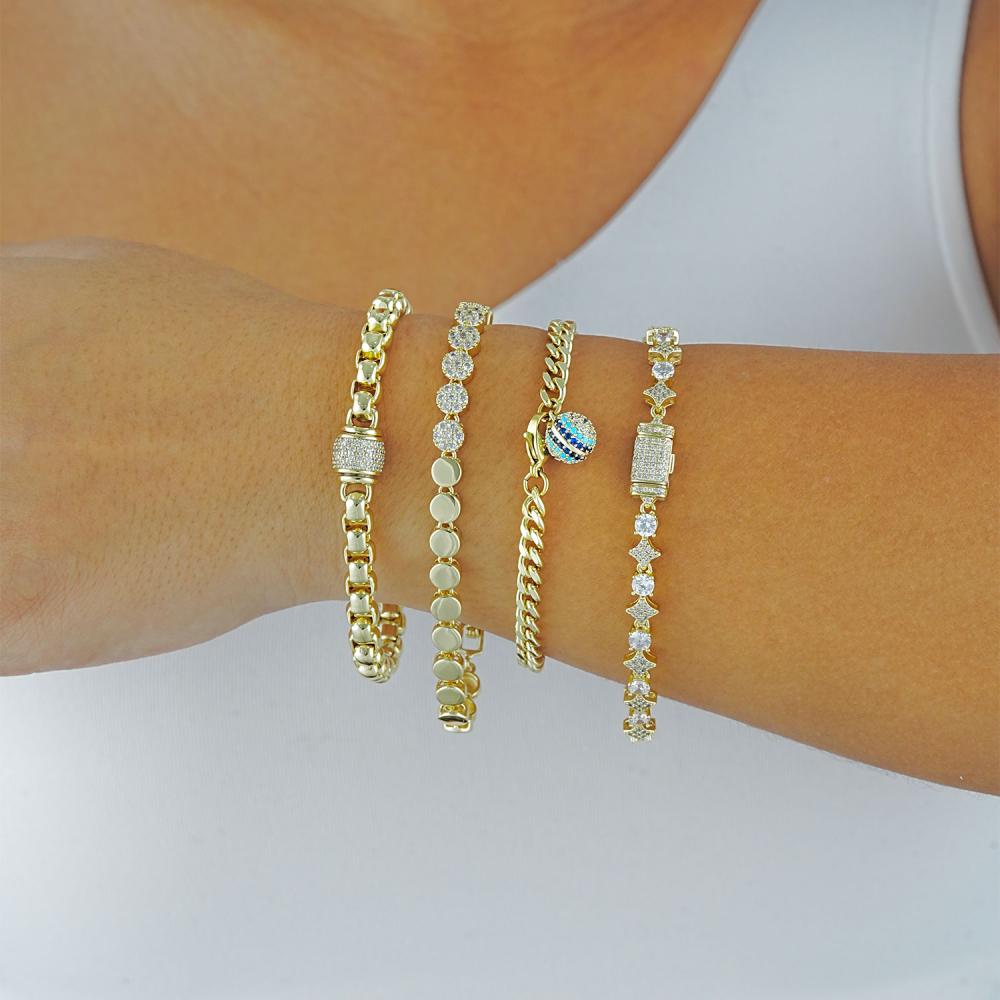 Maral 14 ayar altın rengi taşlı topcuk model bileklik