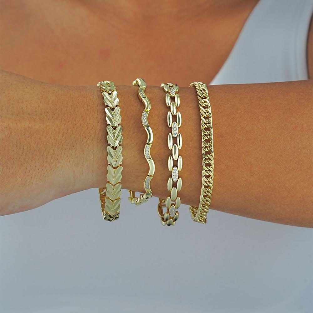 Maral 14 ayar altın rengi taşlı zigzak bileklik