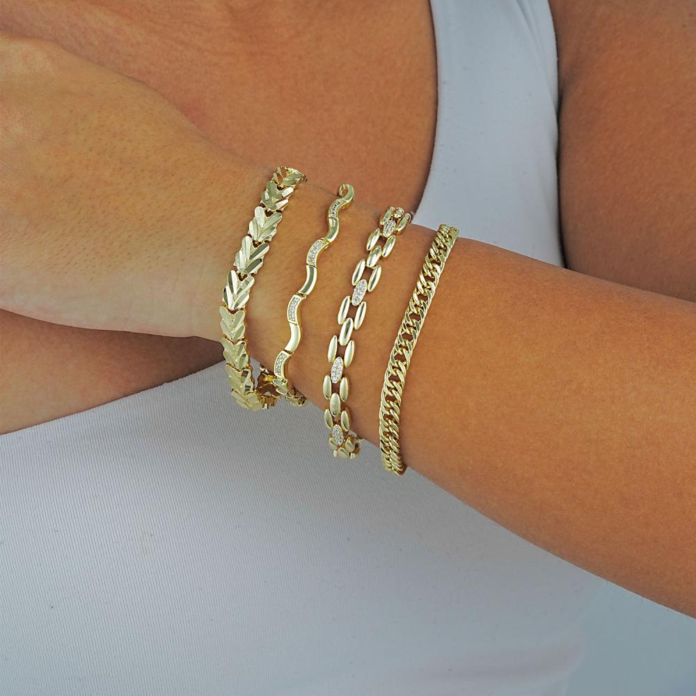 Maral 14 ayar altın rengi taşlı zigzak bileklik