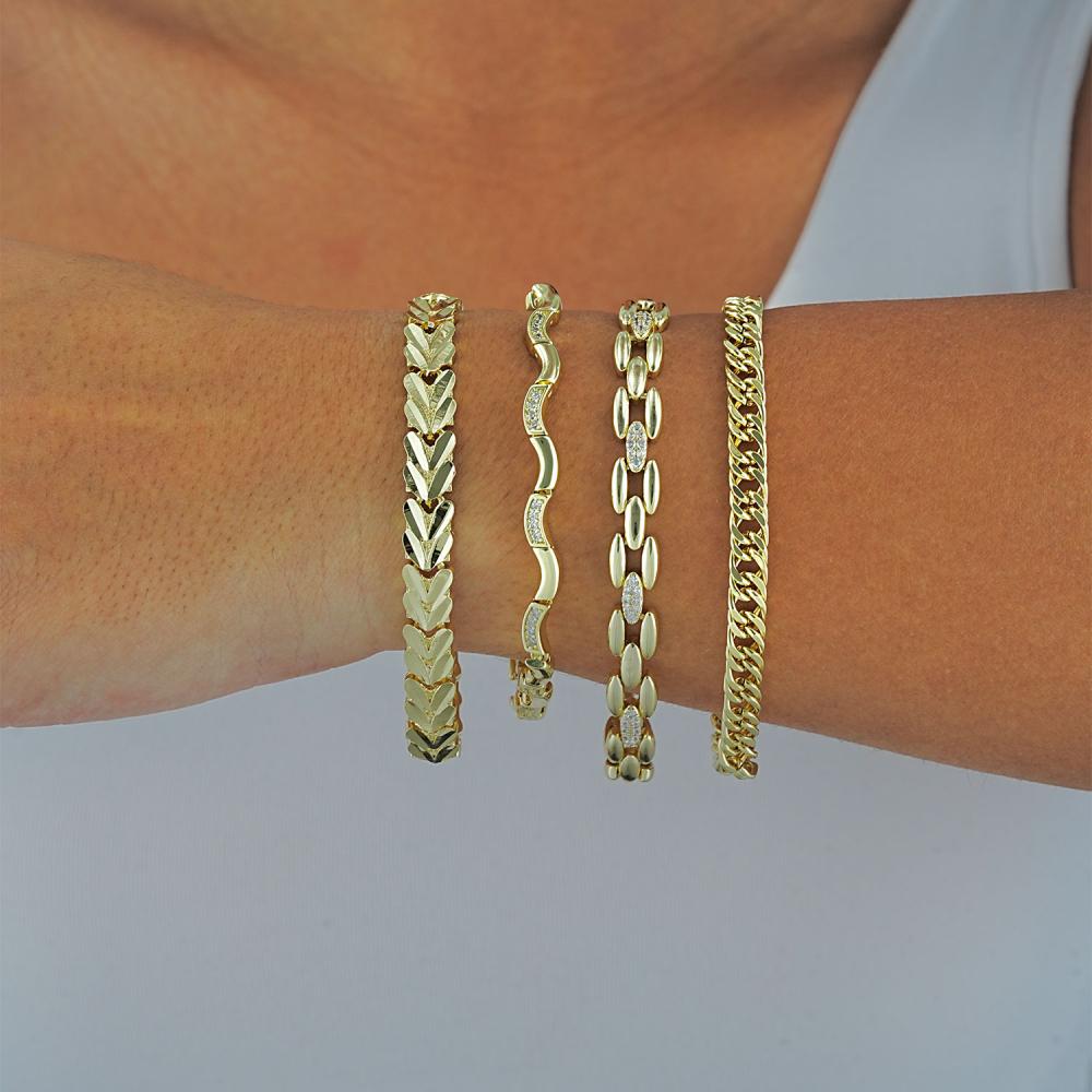 Maral 14 ayar altın rengi taşlı zigzak bileklik