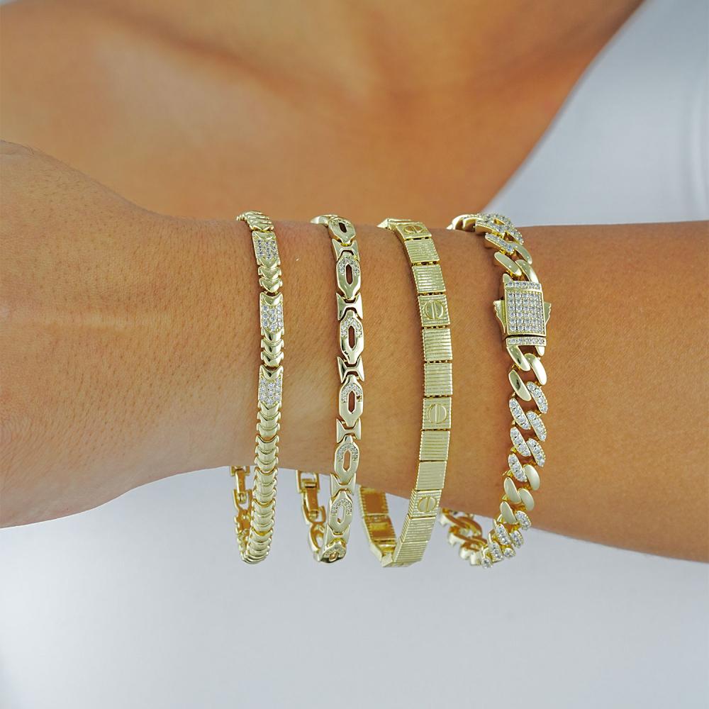 Maral 14 ayar altın rengi taşlı zincir gurmet bileklik