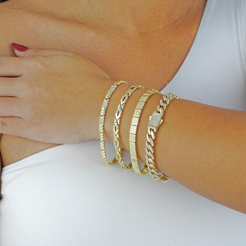 Maral 14 ayar altın rengi taşlı zincir gurmet bileklik